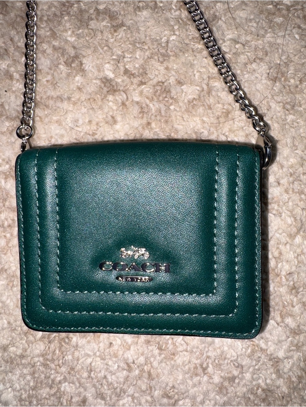 Coach Forest Green Leather Mini Crossbody Wallet with Silver Chain - Picture 2 of 7